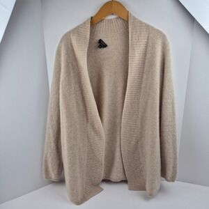 Talbots Pure Cashmere Open Front Cardigan Sweater Beige Size L Quiet Luxury